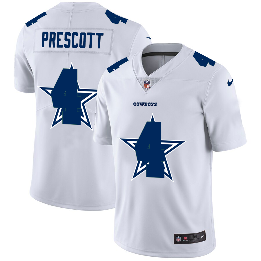 Men's Dallas Cowboys #4 Dak Prescott White Shadow Logo Limited Stitched Jersey